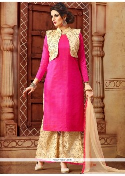Irresistible Print Work Art Silk Hot Pink Designer Palazzo Suit
