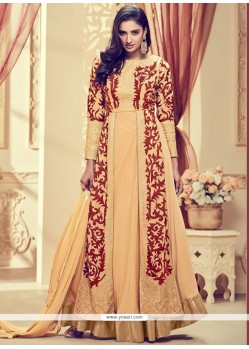 Amazing Faux Georgette Beige Embroidered Work Anarkali Suit