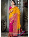 Perfect Art Silk Hot Pink And Yellow Traditional Saree