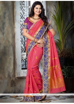 Flamboyant Art Silk Pink Weaving Work Designer Traditional Saree