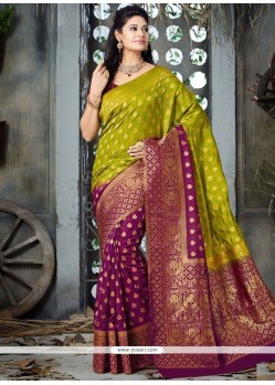 Dilettante Art Silk Green And Magenta Designer Traditional Saree