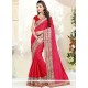 Patch Border Faux Chiffon Classic Saree In Red
