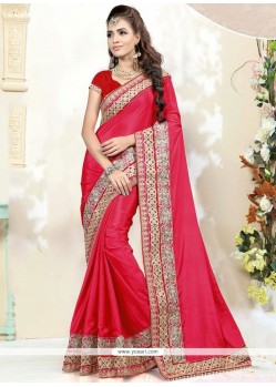Patch Border Faux Chiffon Classic Saree In Red