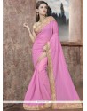 Haute Faux Georgette Pink Patch Border Work Classic Saree