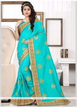 Embroidered Art Silk Traditional Saree In Turquoise