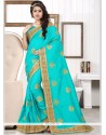 Embroidered Art Silk Traditional Saree In Turquoise