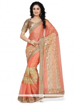 Sterling Embroidered Work Orange Tissue Designer Saree