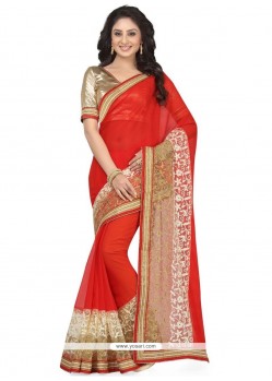 Absorbing Embroidered Work Faux Chiffon Saree