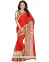 Absorbing Embroidered Work Faux Chiffon Saree