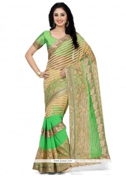 Sparkling Patch Border Work Green Designer Saree