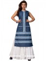 Capricious Denim Blue Plain Work Party Wear Kurti