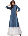 Catchy Plain Work Blue Denim Party Wear Kurti