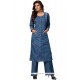 Plain Denim Party Wear Kurti In Blue