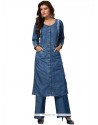 Plain Denim Party Wear Kurti In Blue