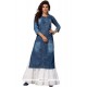 Plain Denim Party Wear Kurti In Blue