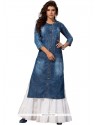 Plain Denim Party Wear Kurti In Blue