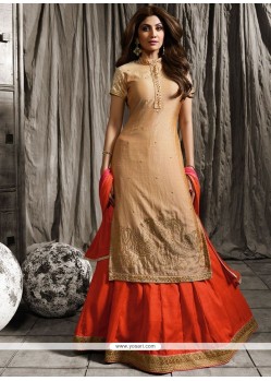 Shilpa Shetty Beige And Orange Long Choli Lehenga