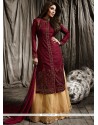 Shilpa Shetty Beige And Maroon Embroidered Work Long Choli Lehenga