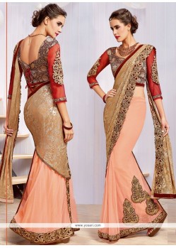 Topnotch Peach Patch Border Work Saree