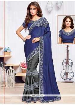 Invigorating Patch Border Work Faux Georgette Designer Half N Half Saree