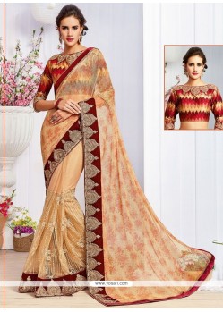 Breathtaking Net Peach Designer Saree