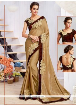 Patch Border Faux Georgette Designer Saree In Beige