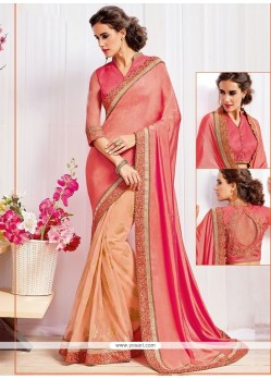 Adorable Embroidered Work Art Silk Half N Half Trendy Saree