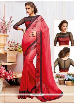 Sensible Red Faux Georgette Shaded Saree