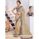 Chic Beige Patch Border Work Net Classic Designer Saree