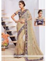 Chic Beige Patch Border Work Net Classic Designer Saree