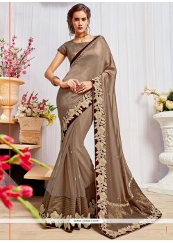 Innovative Faux Georgette Brown Embroidered Work Classic Designer Saree