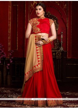 Snazzy Embroidered Work Faux Georgette Designer Half N Half Saree