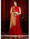 Snazzy Embroidered Work Faux Georgette Designer Half N Half Saree