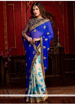 Ruritanian Faux Chiffon Embroidered Work Designer Half N Half Saree