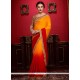 Wonderous Orange And Red Sequins Work Faux Crepe Shaded Saree