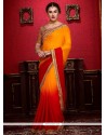 Wonderous Orange And Red Sequins Work Faux Crepe Shaded Saree