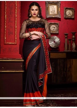 Magnificent Crepe Silk Black Patch Border Work Designer Traditional Saree