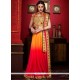 Dainty Faux Chiffon Hot Pink And Orange Embroidered Work Shaded Saree