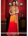 Dainty Faux Chiffon Hot Pink And Orange Embroidered Work Shaded Saree