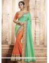 Baronial Art Silk Orange And Sea Green Embroidered Work Designer Half N Half Saree