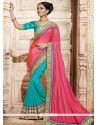 Mesmerizing Art Silk Blue And Rose Pink Half N Half Saree