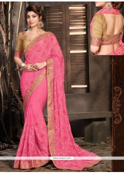 Intricate Faux Chiffon Pink Embroidered Work Saree