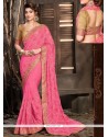 Intricate Faux Chiffon Pink Embroidered Work Saree