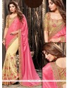 Sparkling Beige And Pink Lycra Half N Half Saree