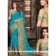 Enthralling Blue Embroidered Work Classic Designer Saree