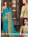 Enthralling Blue Embroidered Work Classic Designer Saree