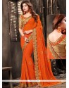 Classy Faux Chiffon Orange Designer Saree