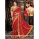 Gratifying Patch Border Work Red Classic Designer Saree