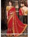 Gratifying Patch Border Work Red Classic Designer Saree