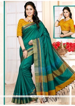 Piquant Weaving Work Sea Green Art Silk Traditional Designer Saree